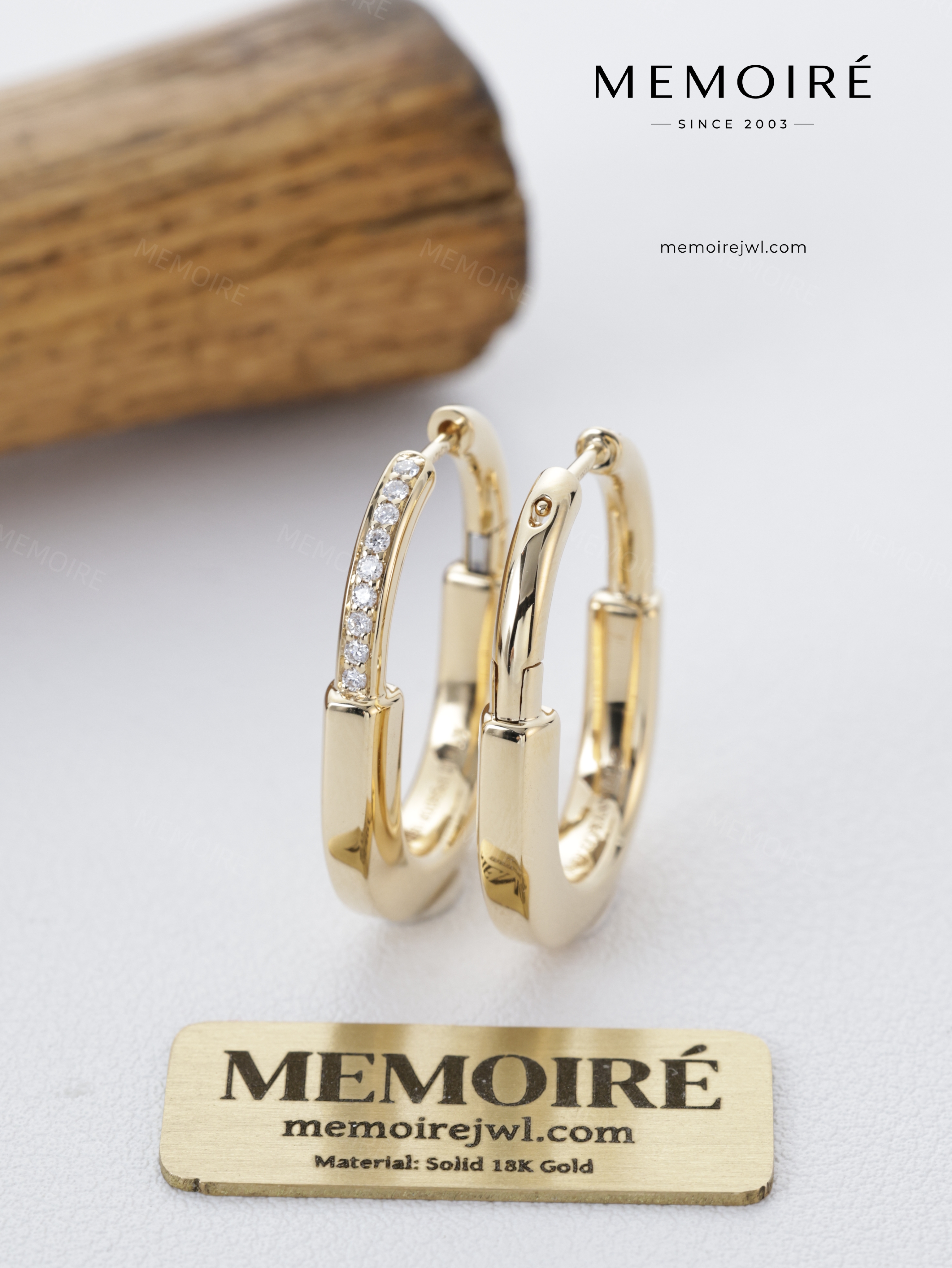 MEMOIRÉ 18K Yellow Gold Medium Half Pavé Diamond U-Shaped Earrings